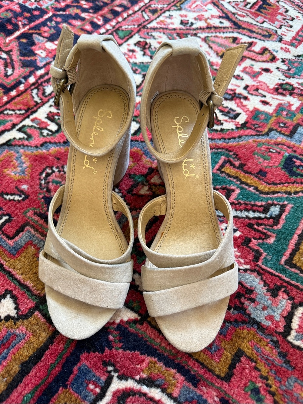 Splendid Taupe Suede Strappy Block-Heel Sandals